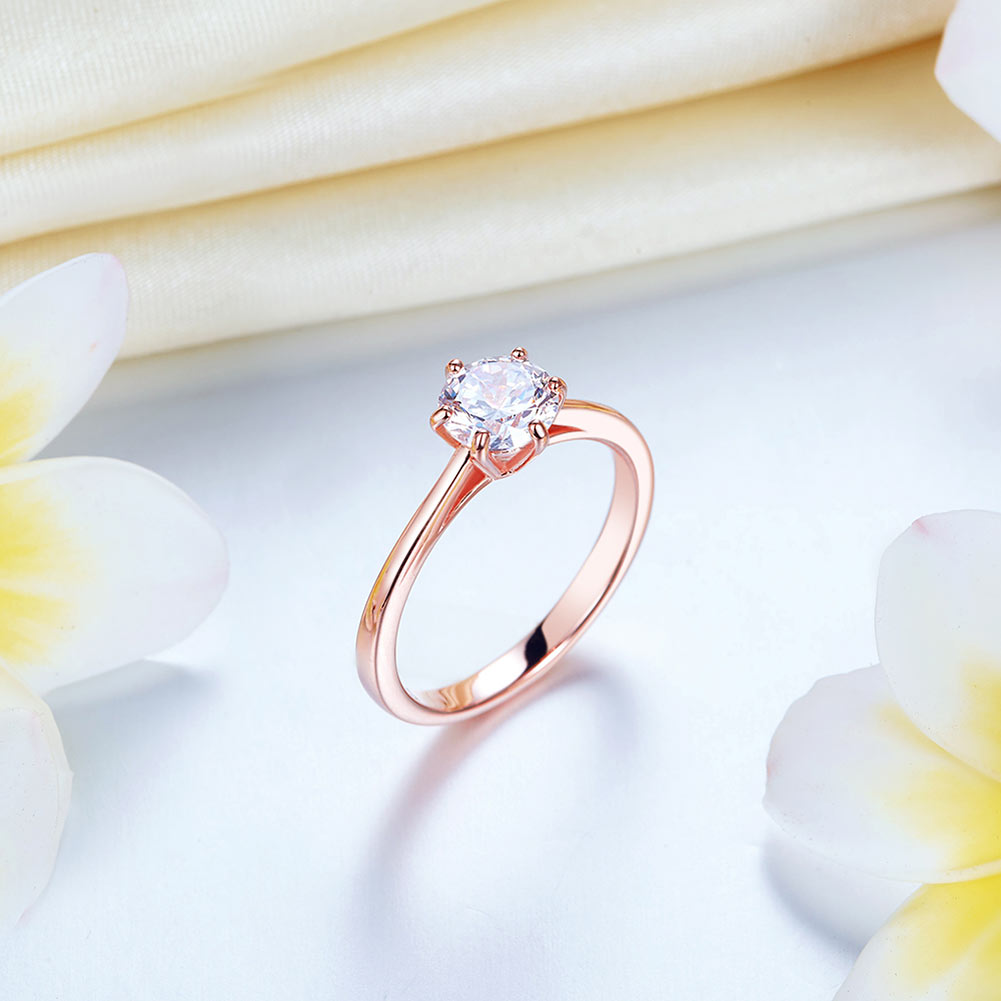 1 Carat 6 Claws Wedding Engagement Ring Solitaire Solid 925 Sterling Silver Rose Gold Plated Ring