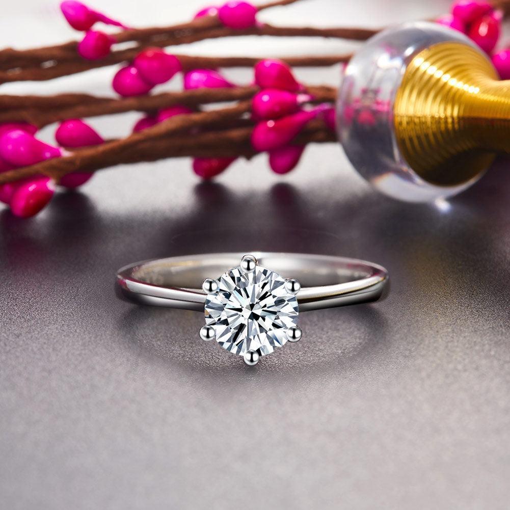 1 Carat Created Diamond Engagement Ring 925 Sterling Silver Classic 6 Claws
