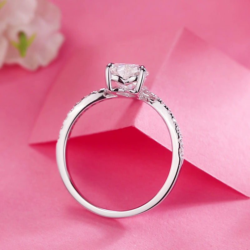 Heart 1 Carat Moissanite Diamond Ring Engagement 925 Sterling Silver