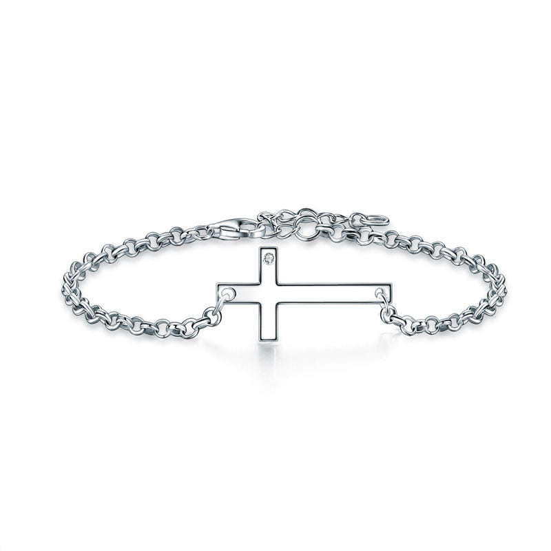 Solid 925 Sterling Silver Bracelet Cross Religious and Wedding Gift Classic