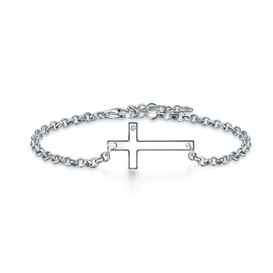 Solid 925 Sterling Silver Bracelet Cross Religious and Wedding Gift Classic