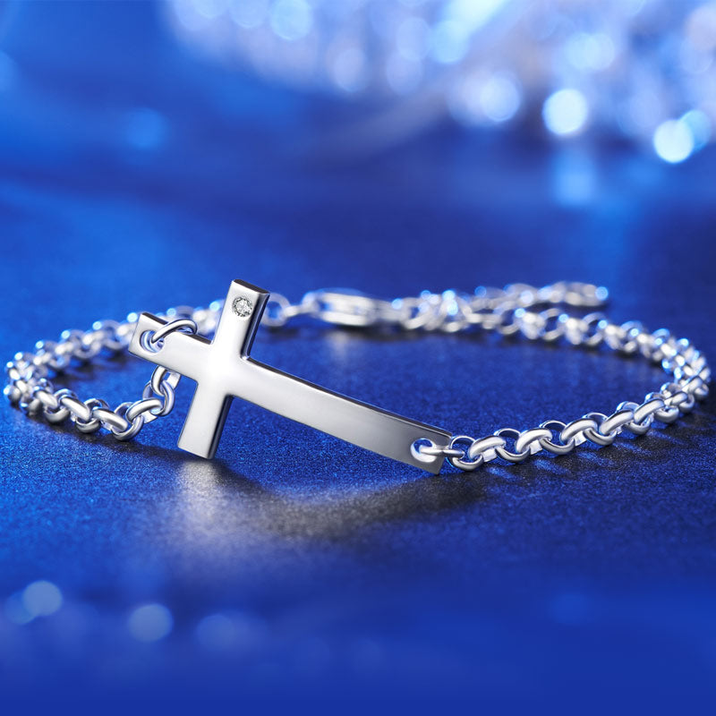 Solid 925 Sterling Silver Bracelet Cross Religious and Wedding Gift Classic