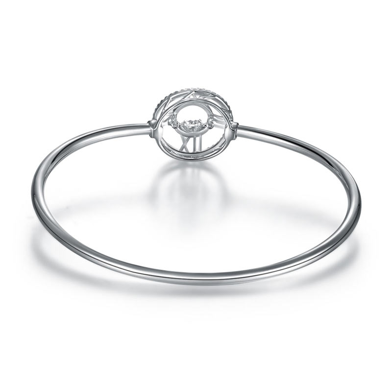 Dancing Stone Cross Bangle Solid 925 Sterling Silver Bridal Wedding