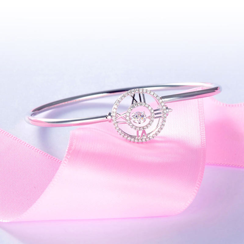 Dancing Stone Cross Bangle Solid 925 Sterling Silver Bridal Wedding