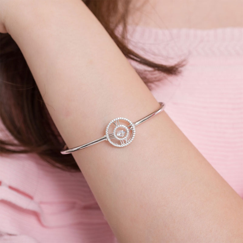 Dancing Stone Cross Bangle Solid 925 Sterling Silver Bridal Wedding