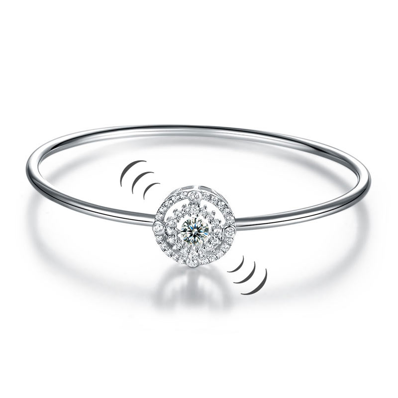 Halo Dancing Stone Bangle Solid 925 Sterling Silver for Women