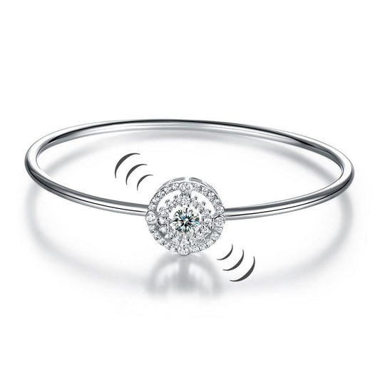 Halo Dancing Stone Bangle Solid 925 Sterling Silver for Women