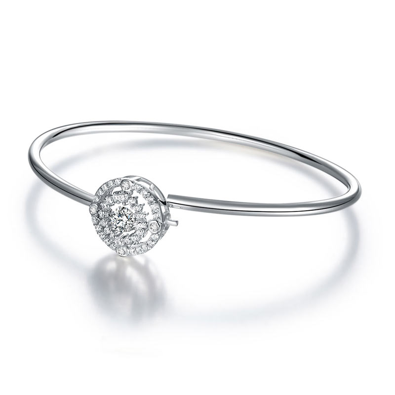 Halo Dancing Stone Bangle Solid 925 Sterling Silver for Women