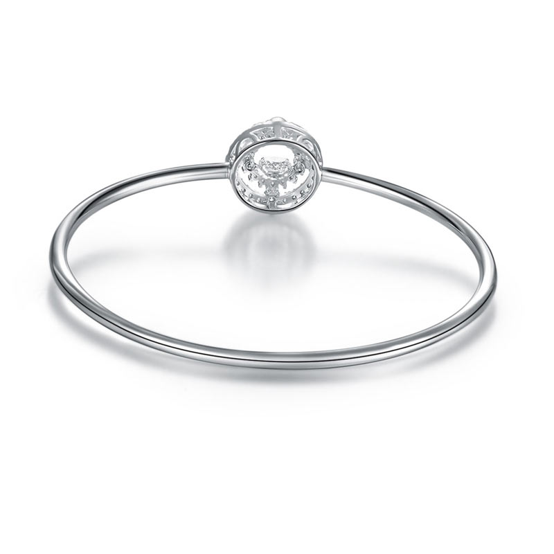Halo Dancing Stone Bangle Solid 925 Sterling Silver for Women