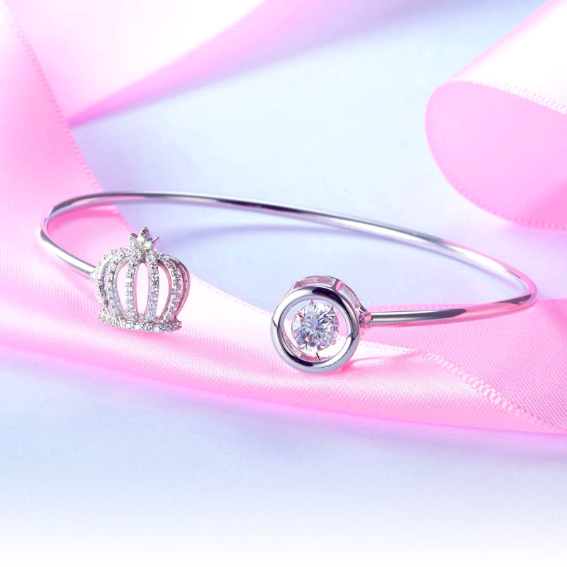 Dancing Stone Crown Bangle Solid 925 Sterling Silver Bridal Wedding