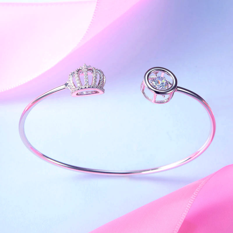 Dancing Stone Crown Bangle Solid 925 Sterling Silver Bridal Wedding