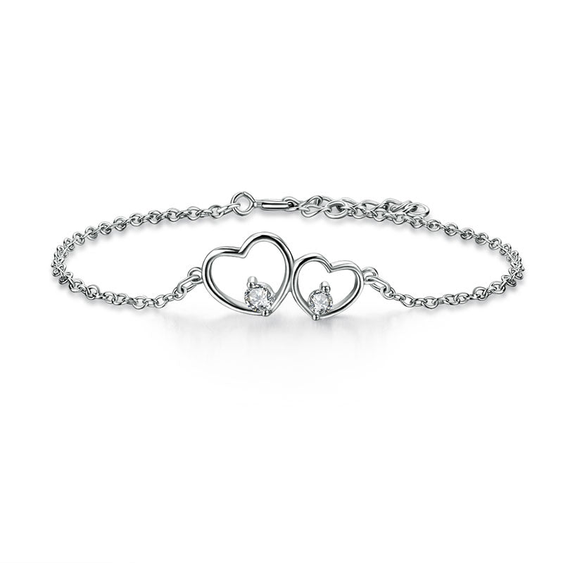 Solid 925 Sterling Silver Bracelet Double Heart Bridesmaid Wedding Gift