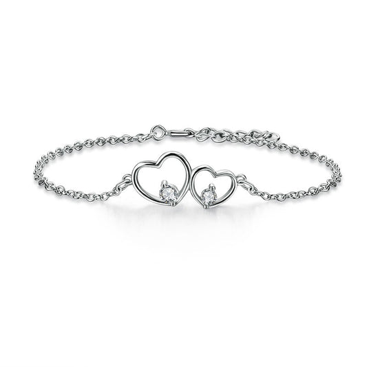 Solid 925 Sterling Silver Bracelet Double Heart Bridesmaid Wedding Gift