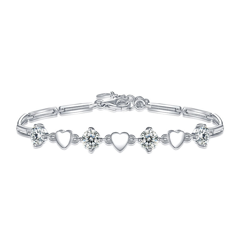 925 Pure Silver Lady Heart Simple Elegant Bracelet Adjustable