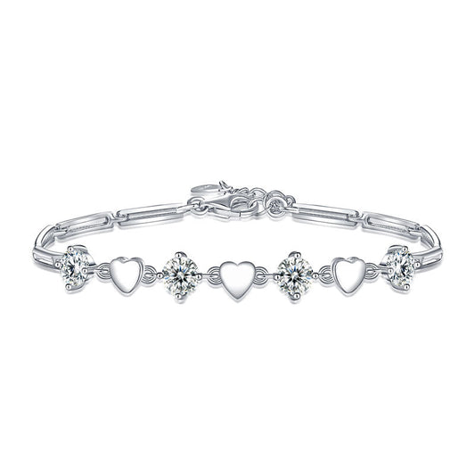 925 Pure Silver Lady Heart Simple Elegant Bracelet Adjustable