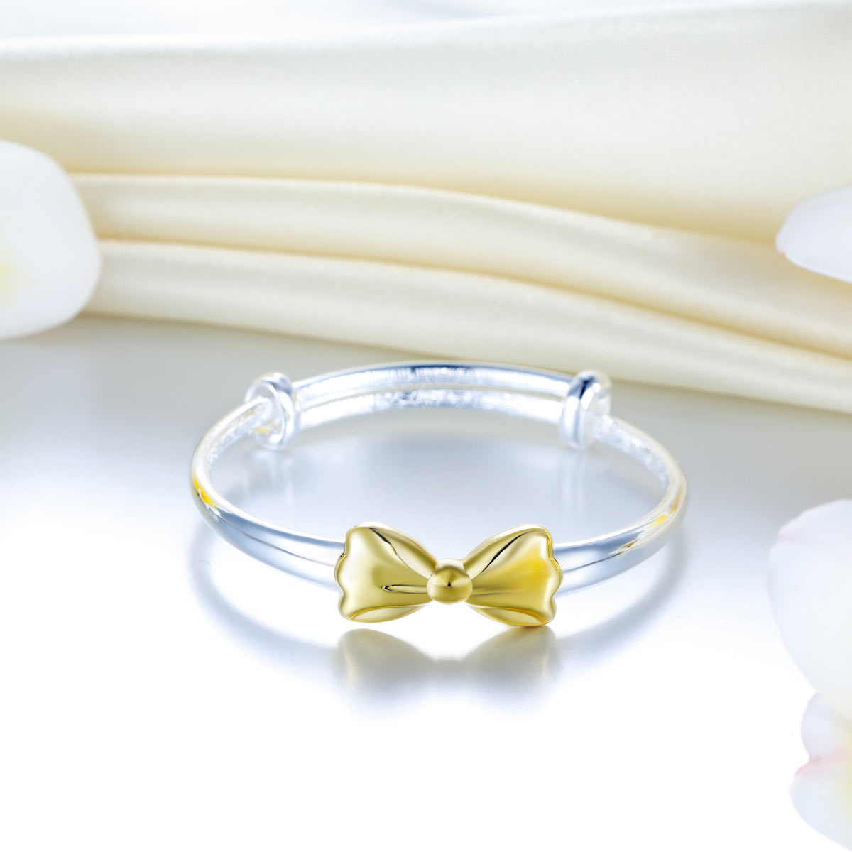 Newborn Baby 999 Silver Baby Bangle Gold Plated Ribbon