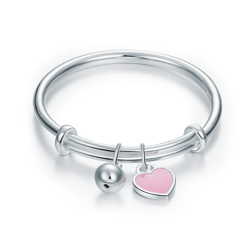 Newborn Girl 999 Pure Silver Pink Heart Baby Bangle