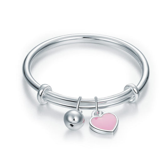 Newborn Girl 999 Pure Silver Pink Heart Baby Bangle