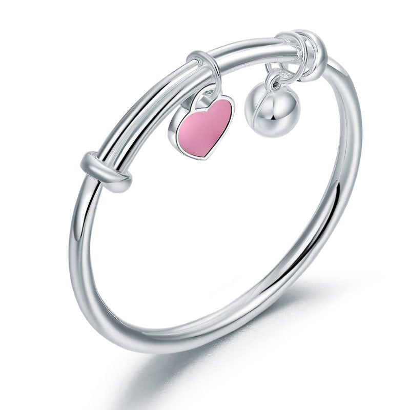 Newborn Girl 999 Pure Silver Pink Heart Baby Bangle