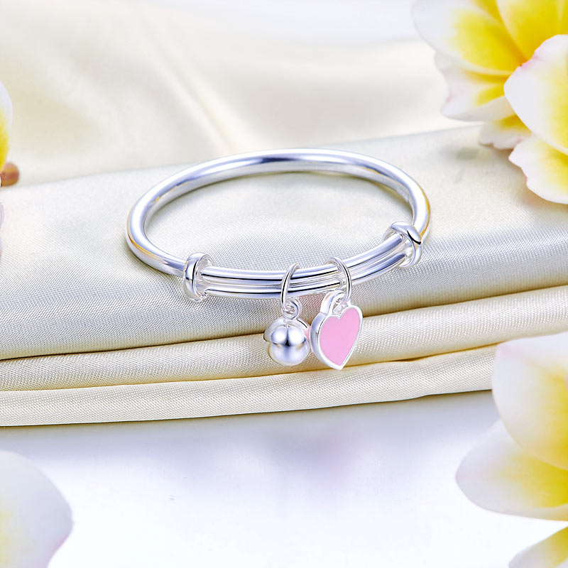 Newborn Girl 999 Pure Silver Pink Heart Baby Bangle