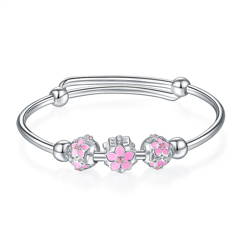 Newborn Baby 999 Pure Silver Pink Flower Baby Bangle