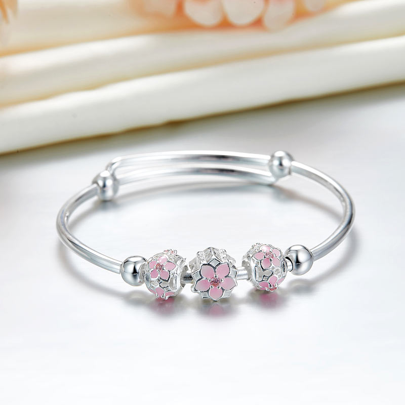 Newborn Baby 999 Pure Silver Pink Flower Baby Bangle
