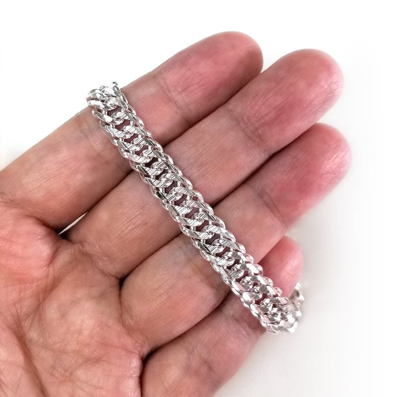 Men's Silver Bracelet 1 cm Width 990 Pure Silver Cuban Link Chain Adjustable