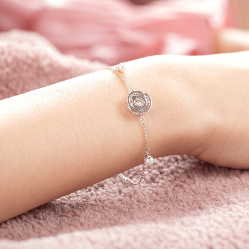 Moissanite Diamond Fresh Water Pearls @ Dancing Stone Bracelet 925 Sterling Silver