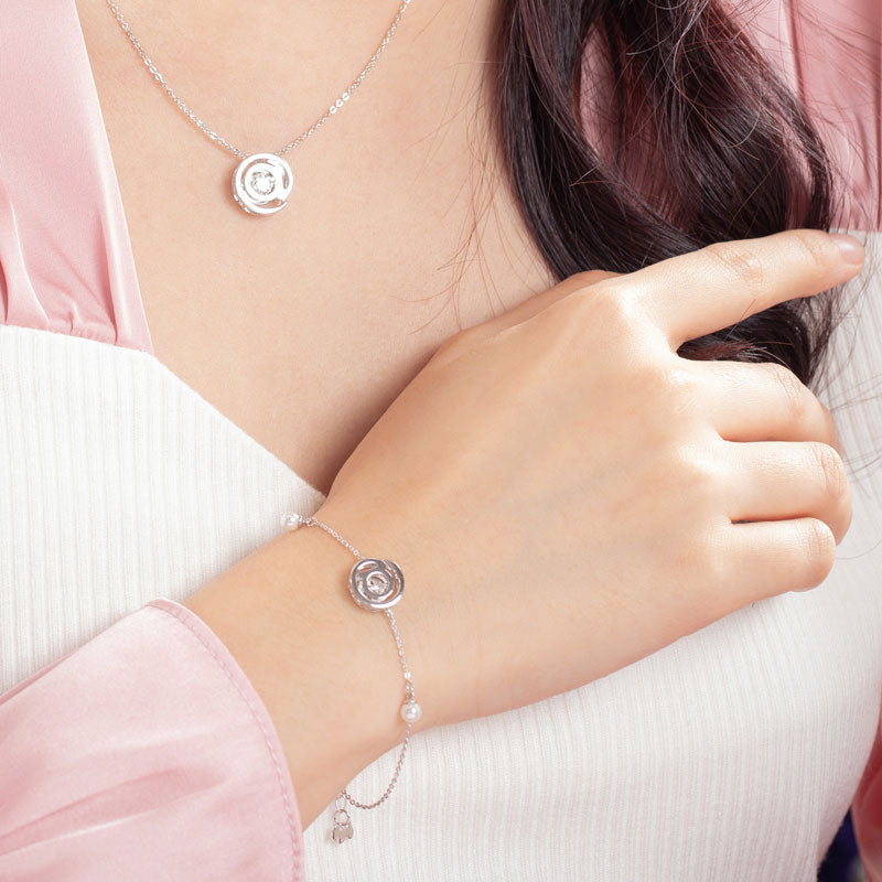 Moissanite Diamond Fresh Water Pearls @ Dancing Stone Bracelet 925 Sterling Silver