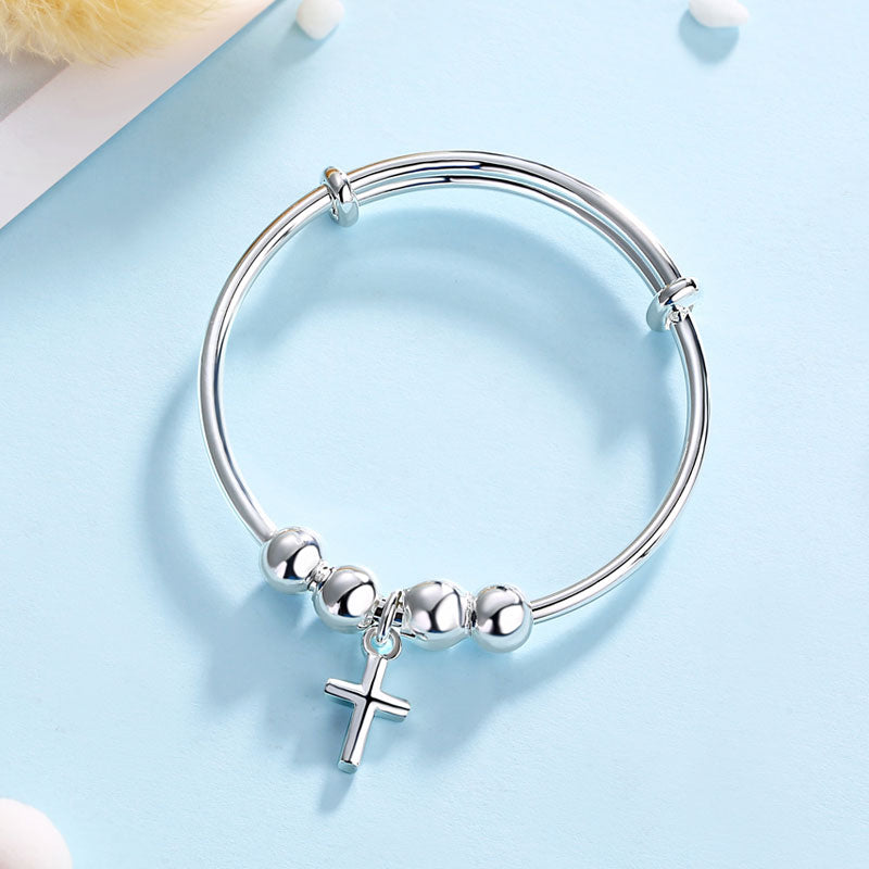 Newborn Baby 925 Sterling Silver Cross Baby Bangle