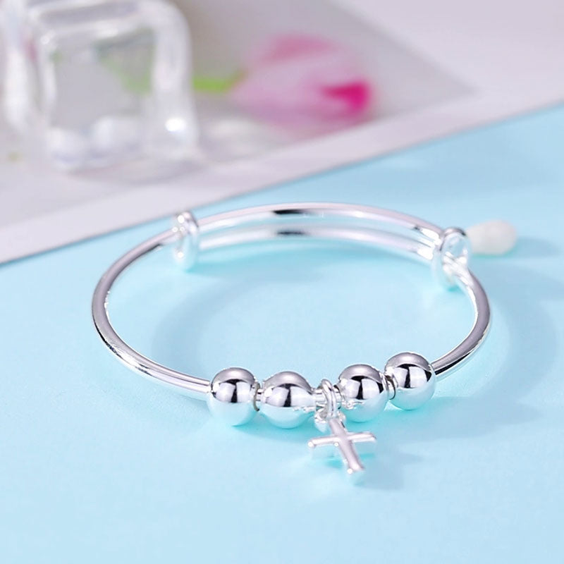 Newborn Baby 925 Sterling Silver Cross Baby Bangle