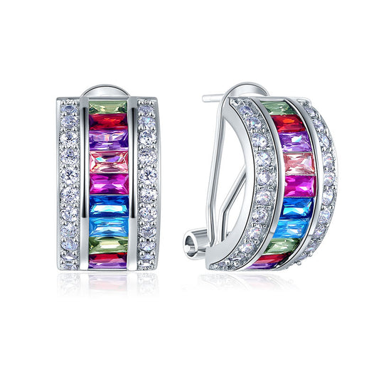 Multi-Color Stones 925 Sterling Silver Earrings Jewelry