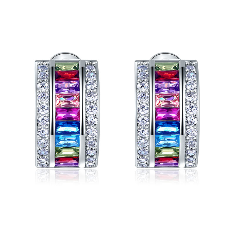 Multi-Color Stones 925 Sterling Silver Earrings Jewelry