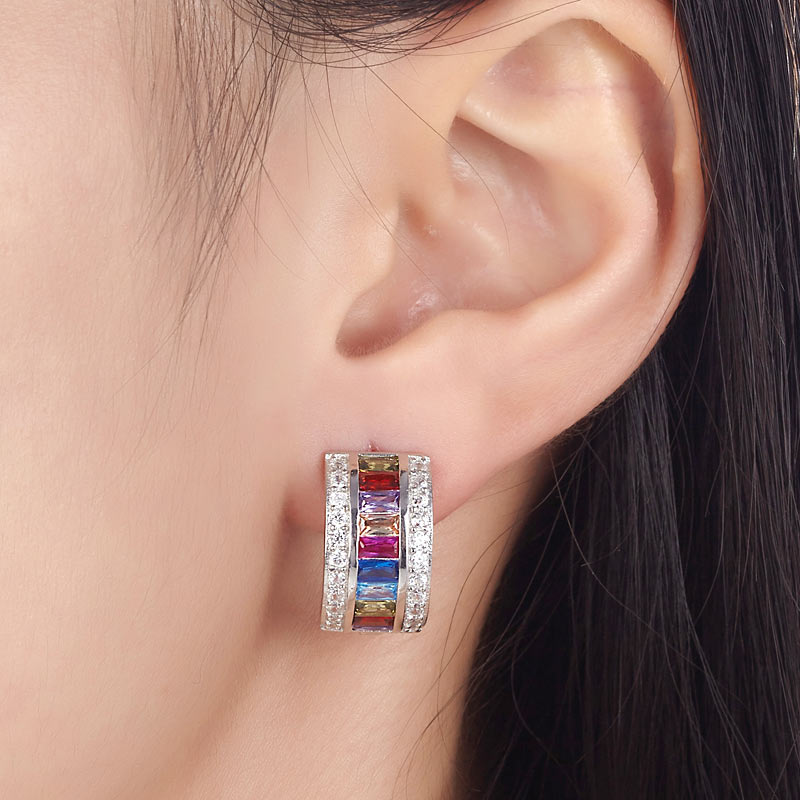 Multi-Color Stones 925 Sterling Silver Earrings Jewelry