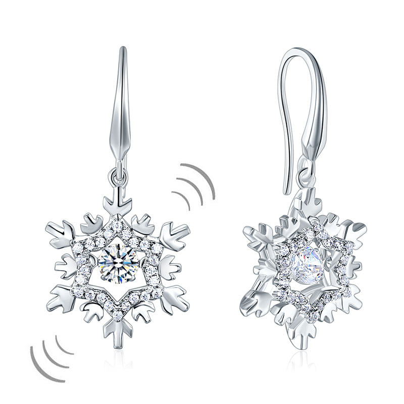 Classic Dancing Stone Dangle Drop Earrings Snowflake 925 Sterling Silver