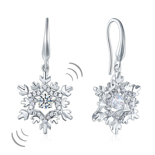 Classic Dancing Stone Dangle Drop Earrings Snowflake 925 Sterling Silver