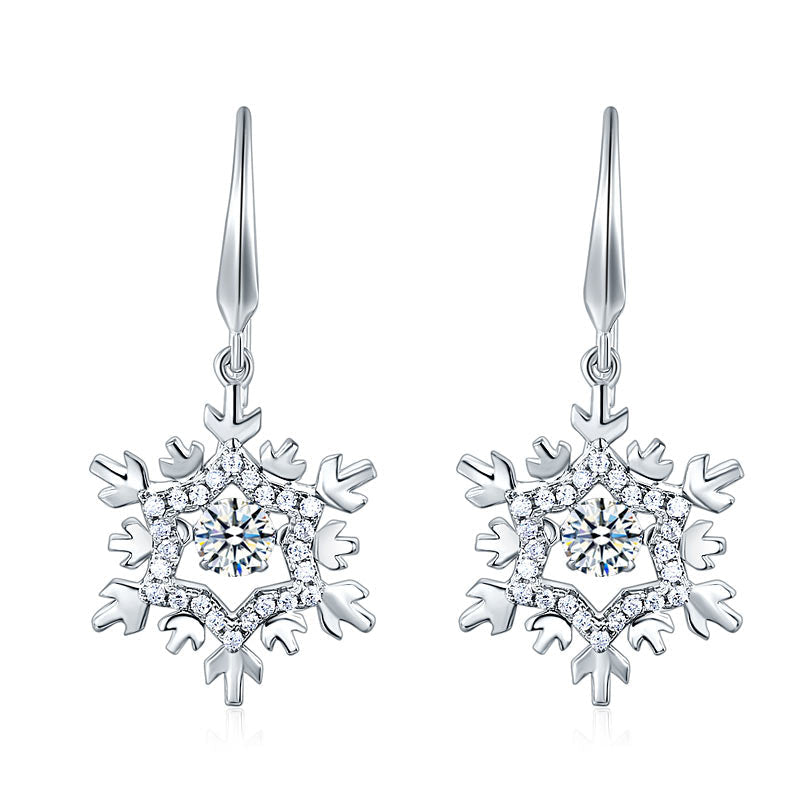Classic Dancing Stone Dangle Drop Earrings Snowflake 925 Sterling Silver