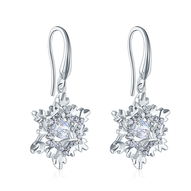 Classic Dancing Stone Dangle Drop Earrings Snowflake 925 Sterling Silver