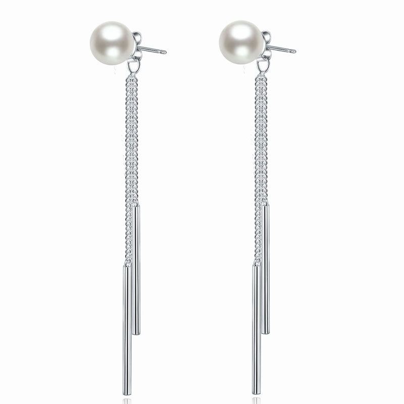 Drop Bridal Wedding 925 Sterling Silver Created Pearl Earrings Bridesmaid Jewelry