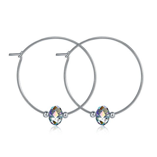 Top Quality 925 Sterling Silver Hoop Earrings AB Austrian Crystal Party Birthday Gift