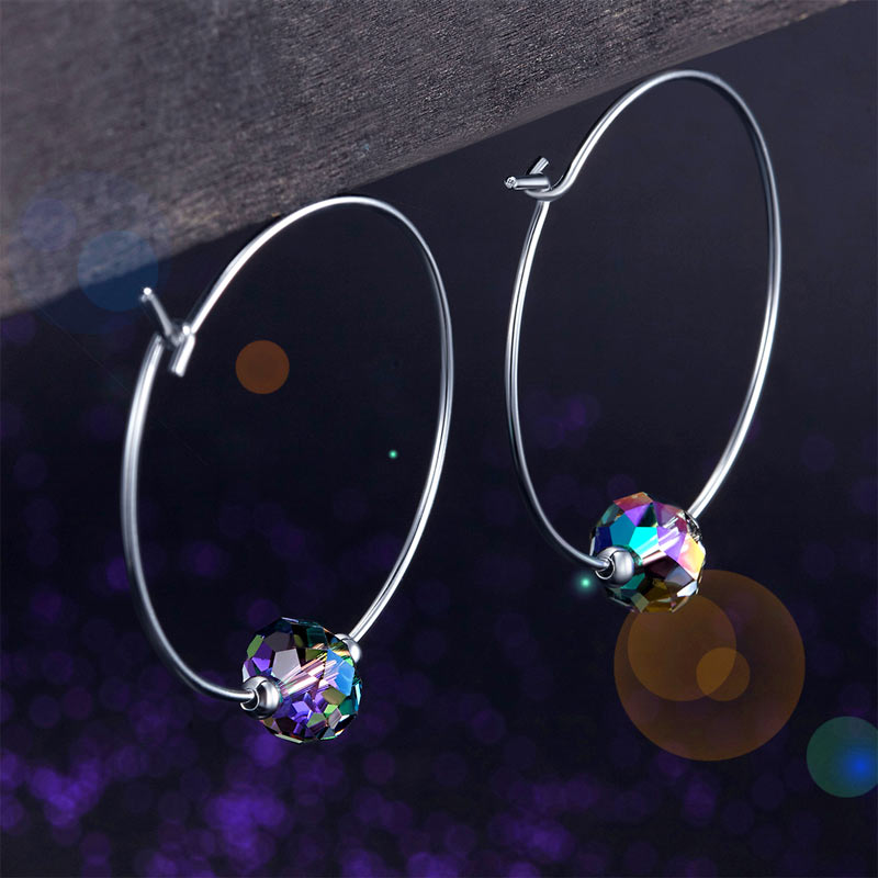 Top Quality 925 Sterling Silver Hoop Earrings AB Austrian Crystal Party Birthday Gift