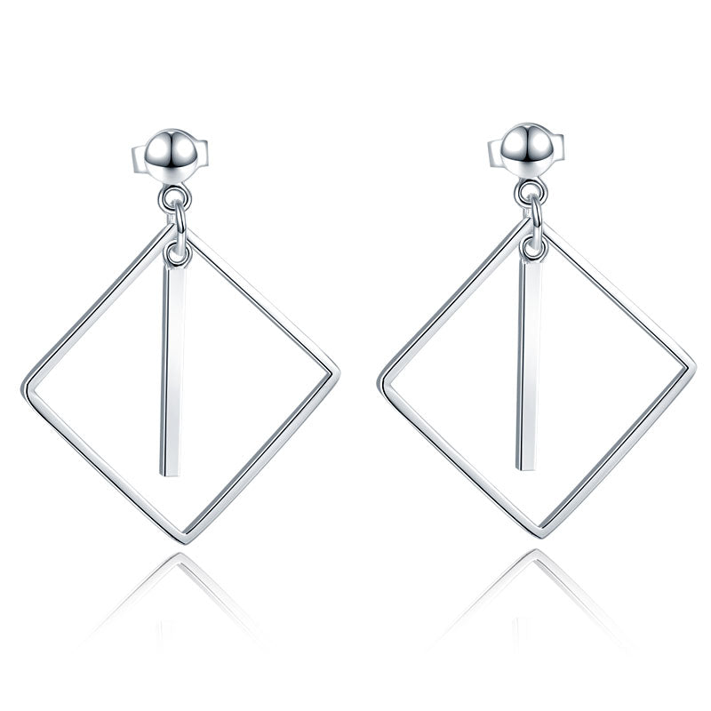 925 Sterling Silver Earrings Dangle Square Fashion Stylish Jewelry