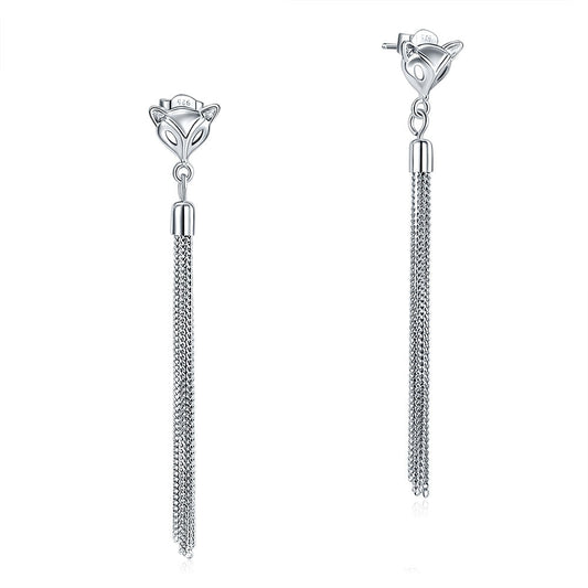 Solid 925 Sterling Silver Earrings Dangle Drop Fox Simple Elegant