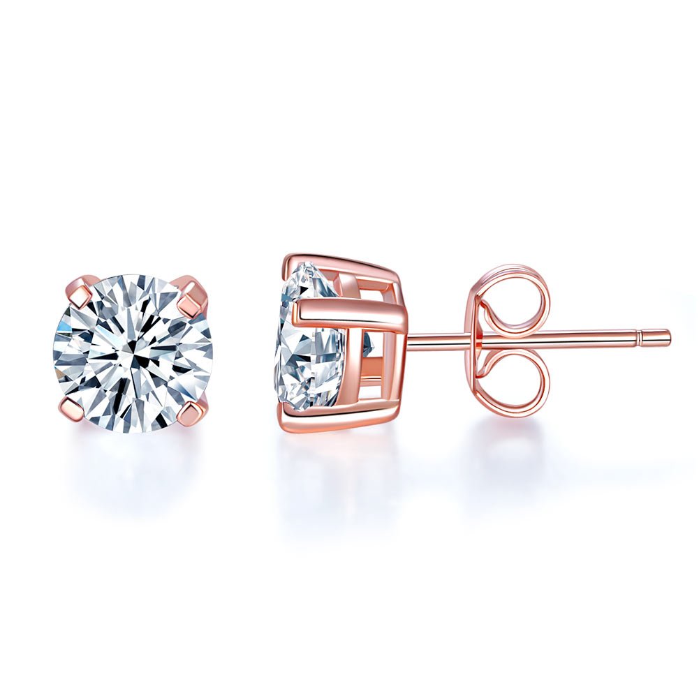 1 Carat Created Diamond Stud Earrings 925 Sterling Silver Rose Gold Plated