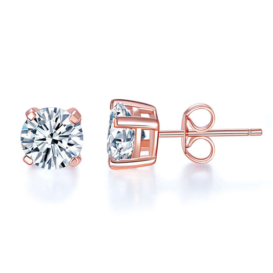 1 Carat Created Diamond Stud Earrings 925 Sterling Silver Rose Gold Plated