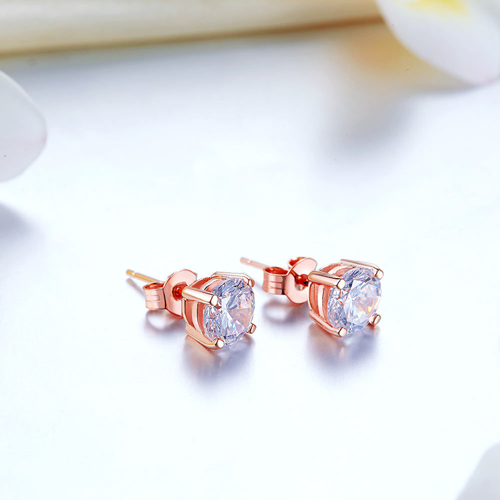 1 Carat Created Diamond Stud Earrings 925 Sterling Silver Rose Gold Plated
