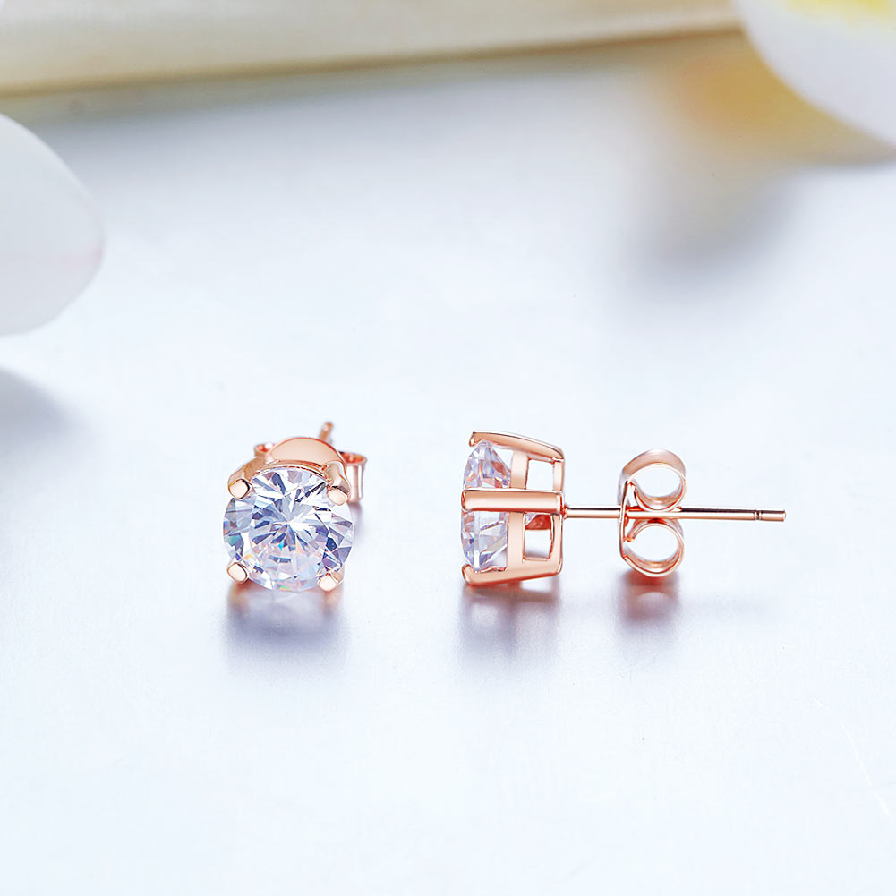 1 Carat Created Diamond Stud Earrings 925 Sterling Silver Rose Gold Plated
