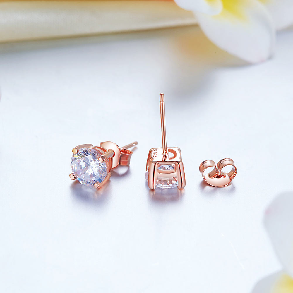 1 Carat Created Diamond Stud Earrings 925 Sterling Silver Rose Gold Plated