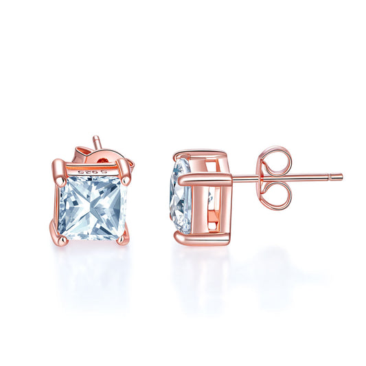 1 Ct Princess Cut Created Diamond Stud Earrings 925 Sterling Silver Rose Gold Plated