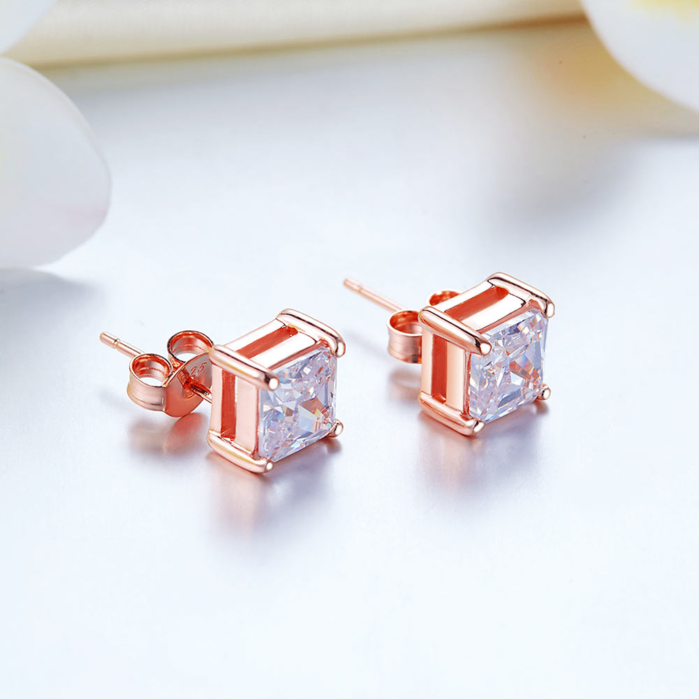 1 Ct Princess Cut Created Diamond Stud Earrings 925 Sterling Silver Rose Gold Plated